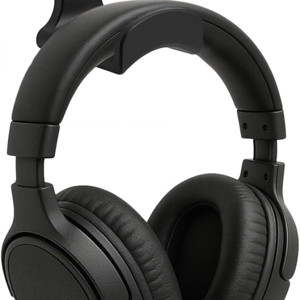 Suporte de Parede Universal para Headset, Preto, Fixação com Fita 3M ou Parafuso, Resistente até 5kg, Organizador para Fone Gamer