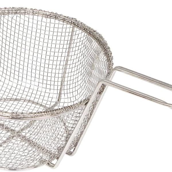 Winco Cesta redonda de aço para fritura de arame, 20 cm, médio, níquel, prata