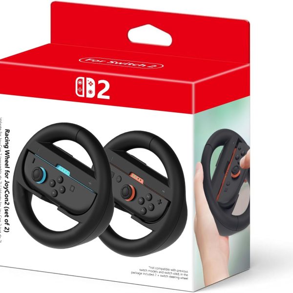 pdobq Switch 2 Steering Wheel for Nintendo Switch2 JoyCon, Racing Steering Wheels for Nintendo Mario Kart World, Switch Mario Kart Wheel Race Game Grip, Switch 2 JoyCon Accessories Gift, 2 Packs