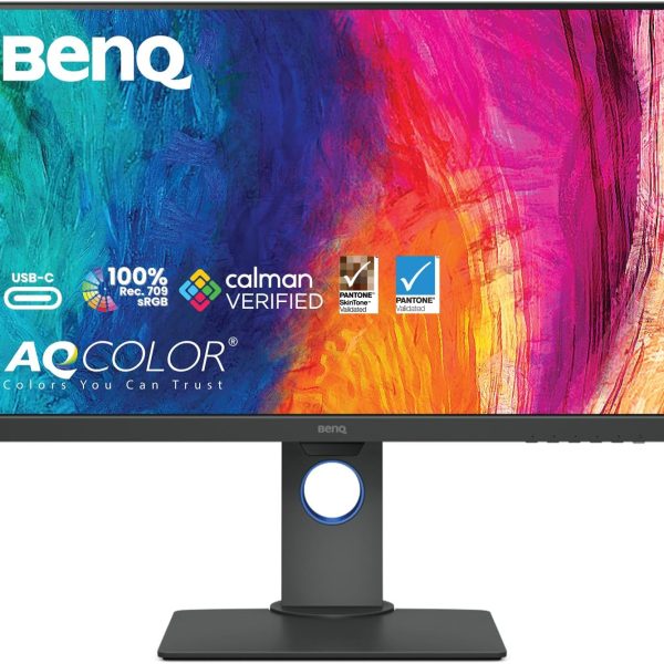 Monitor BenQ PD2705Q QHD com 27", Painel IPS, 100% sRGB e Rec. 709, com Thunderbolt 3 para MacBook, Modo DualView e CAD/CAM, tela Anti-Reflexo, Ajuste de Altura e Brightness Intelligence