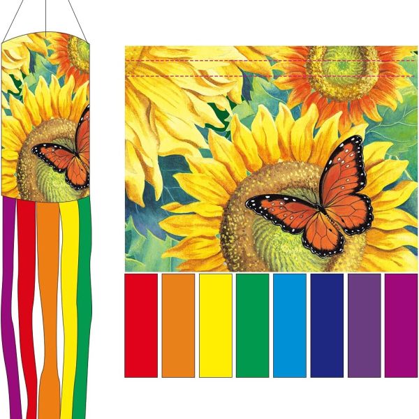 40 Polegadas Vibrante Girassol Borboleta Monarca Biruta Decorativa Com Caudas De Cores Do Arco-Íris