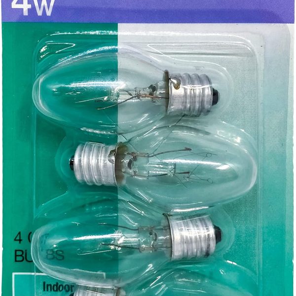 SYLVANIA Home Lighting Incandescent Small Appliances Bulb, C7-4-Watt, Clear Finish, Candelabra Base (4 Bulbs)