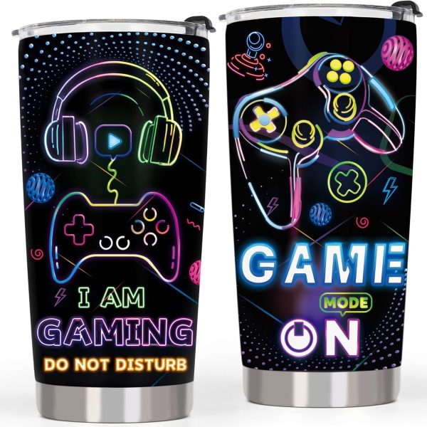 Presentes de gamer para homens, adolescentes, meninos, jogos, presente, copo para gamer, copo de café com isolamento de aço inoxidável, 590 ml, copo de café para viagem