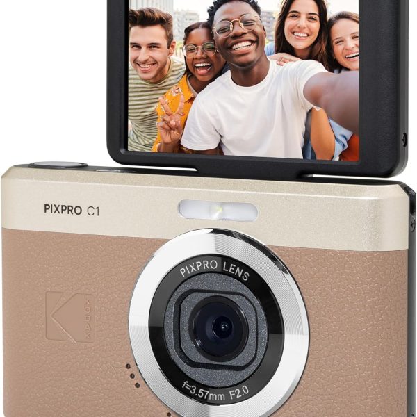 KODAK Câmera Digital com Zoom PIXPRO C1 Brown – 13 MP compacta Aponte e fotografe com Tela flip LCD de inclinação de 2,8 polegadas 180°, Design retrô Vintage com Zoom 4X e vídeo Full HD de 1080p